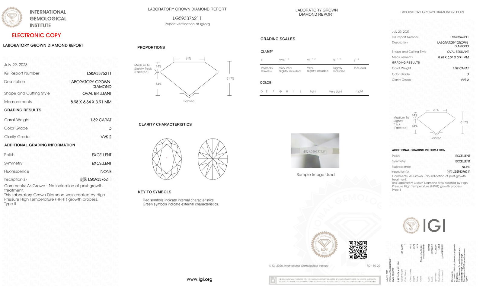 Certificate of diamond 1.39 Carat Oval Diamond