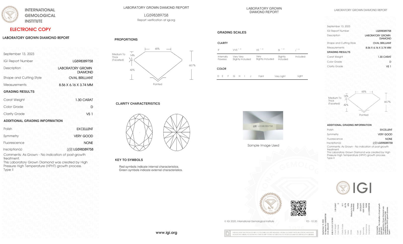 Certificate of diamond 1.3 Carat Oval Diamond