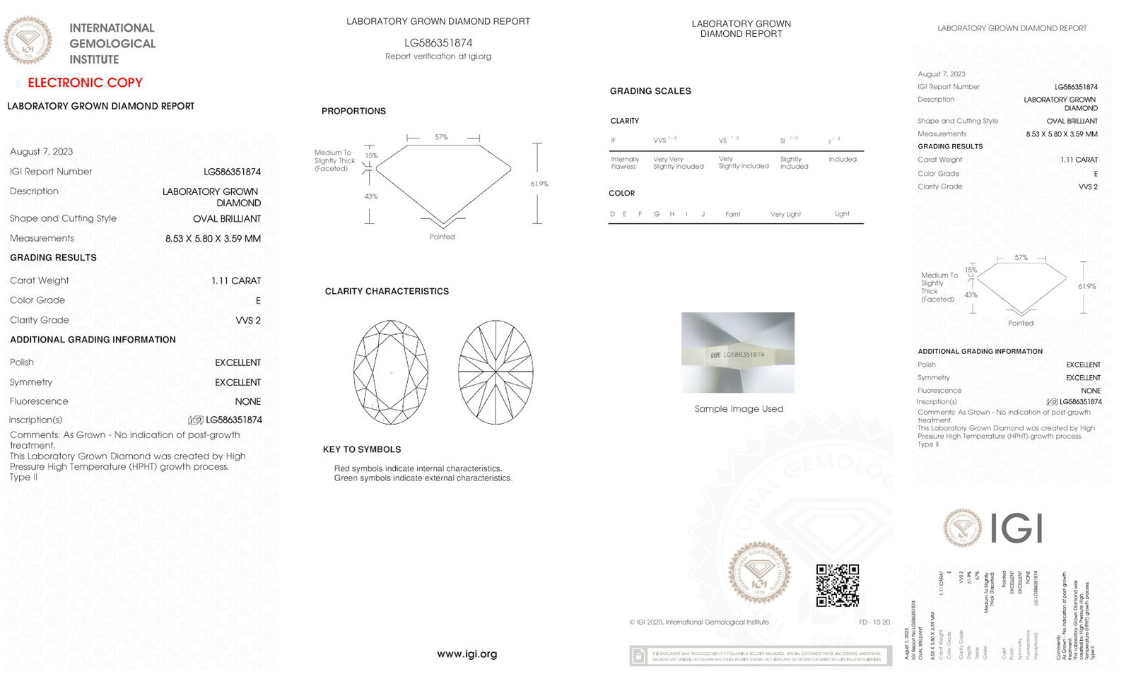 Certificate of diamond 1.11 Carat Oval Diamond