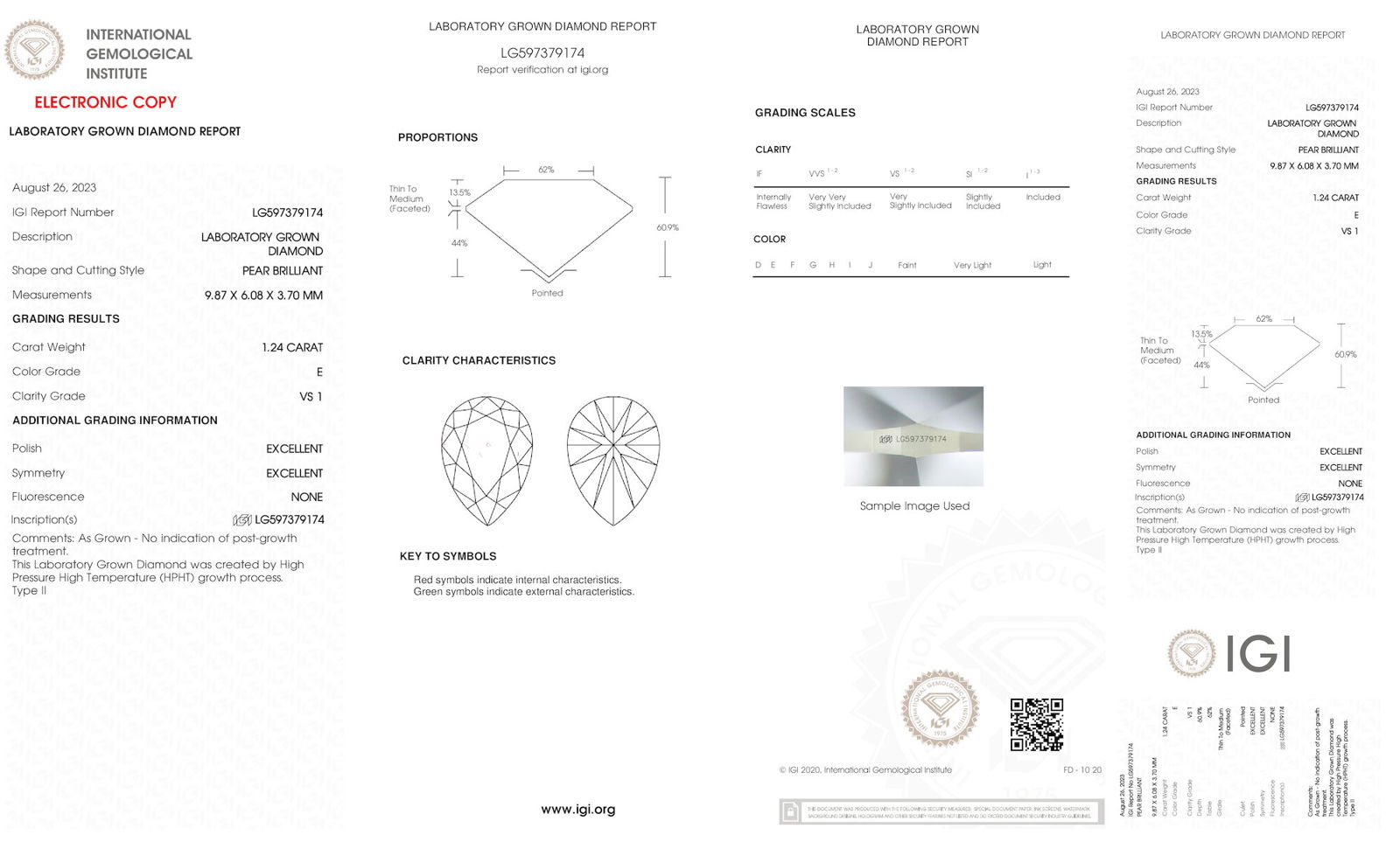 Certificate of diamond 1.24 Carat Pear Diamond