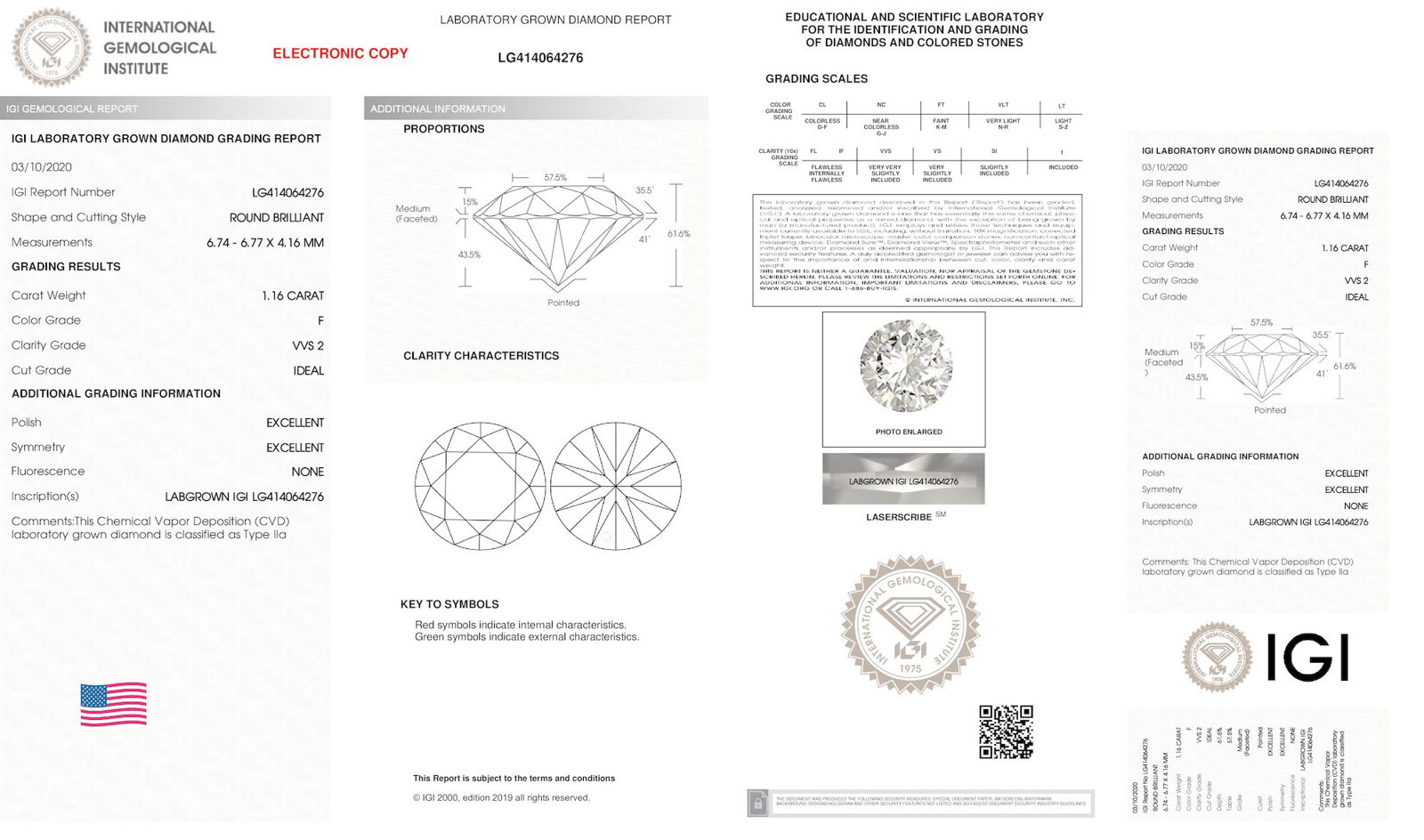 Certificate of diamond 1.16 Carat Round Diamond