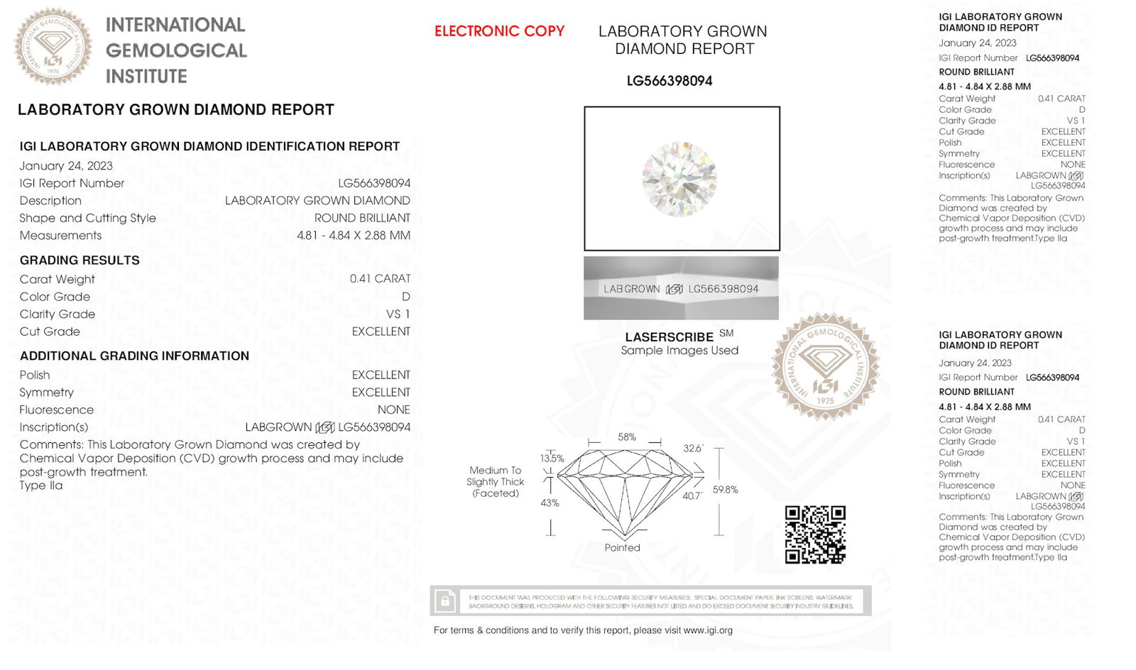 Certificate of diamond 0.41 Carat Round Diamond
