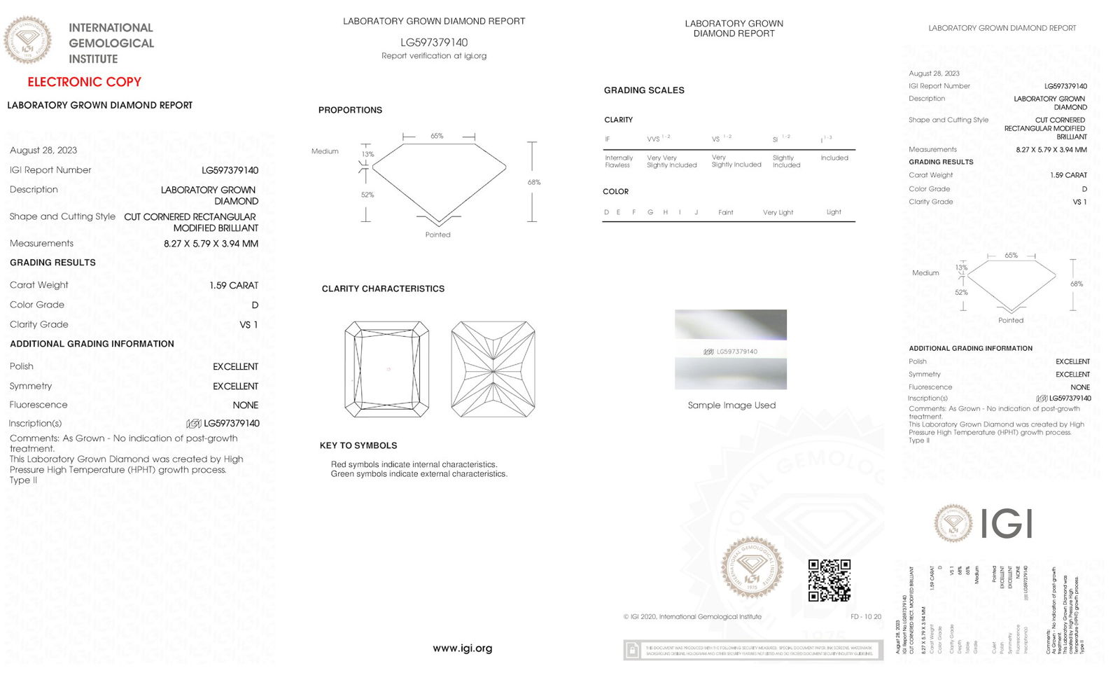 Certificate of diamond 1.59 Carat Radiant Diamond