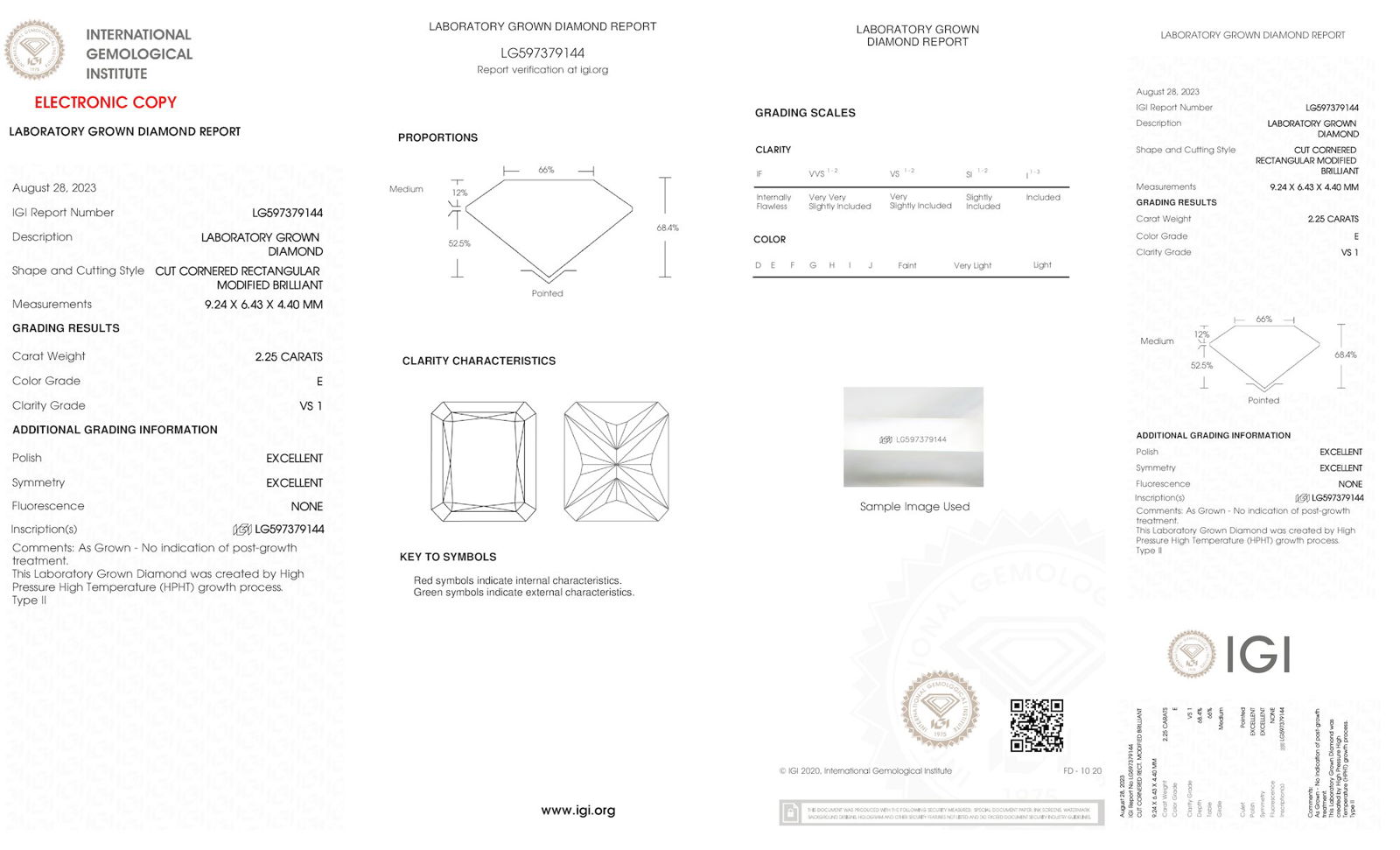 Certificate of diamond 2.25 Carat Radiant Diamond