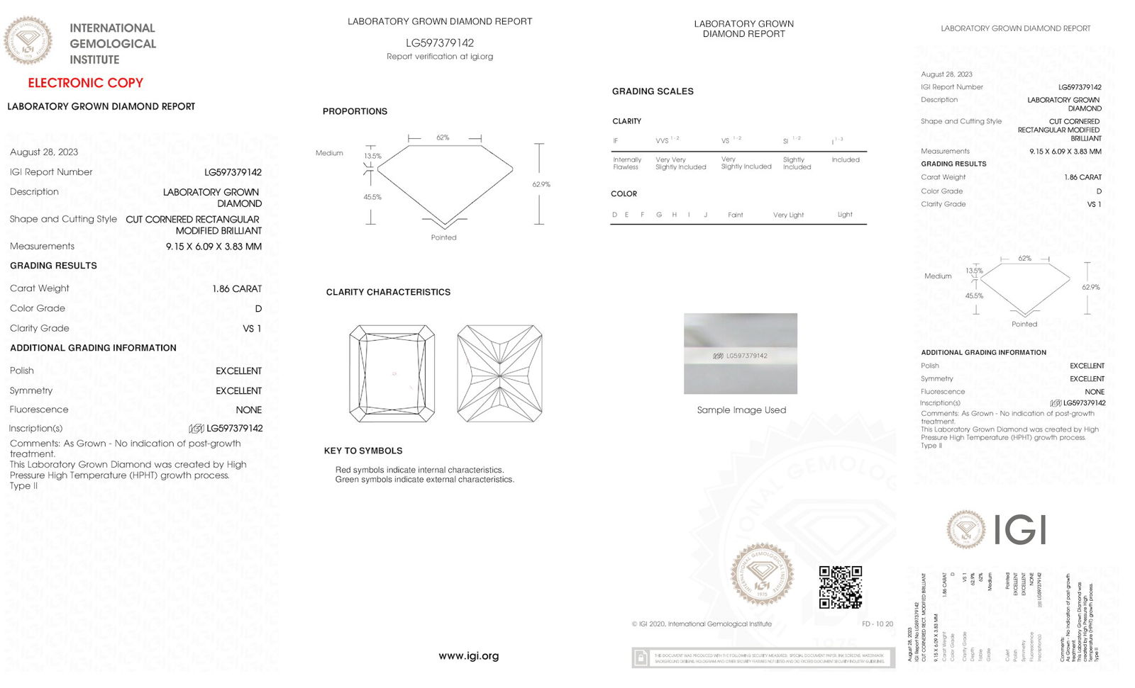 Certificate of diamond 1.86 Carat Radiant Diamond
