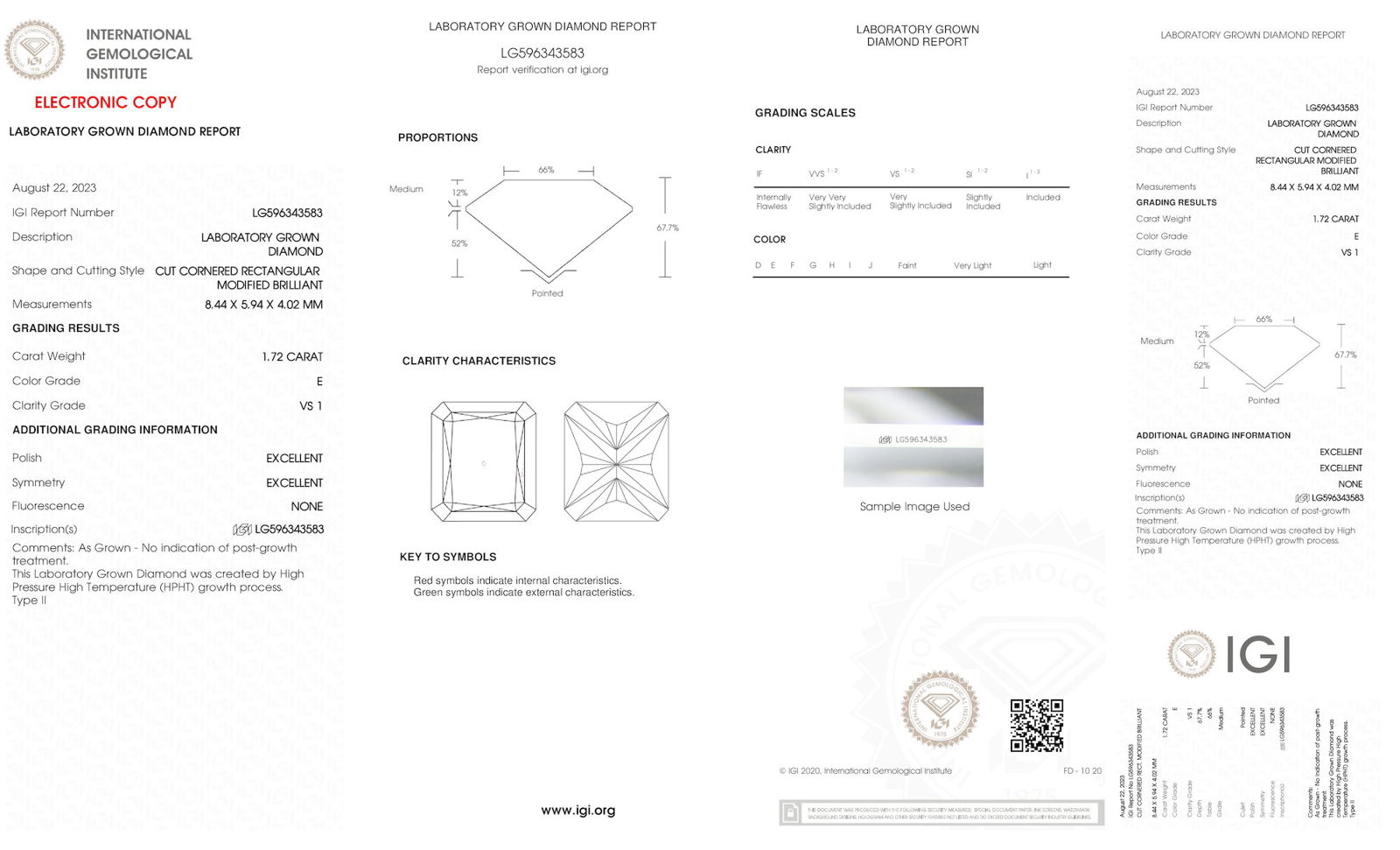 Certificate of diamond 1.72 Carat Radiant Diamond