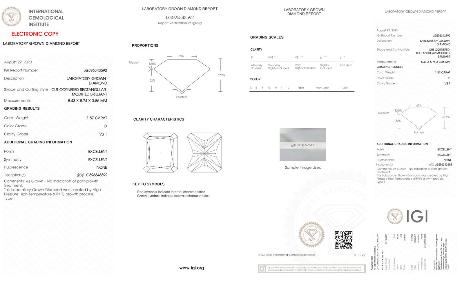 Certificate of diamond 1.57 Carat Radiant Diamond