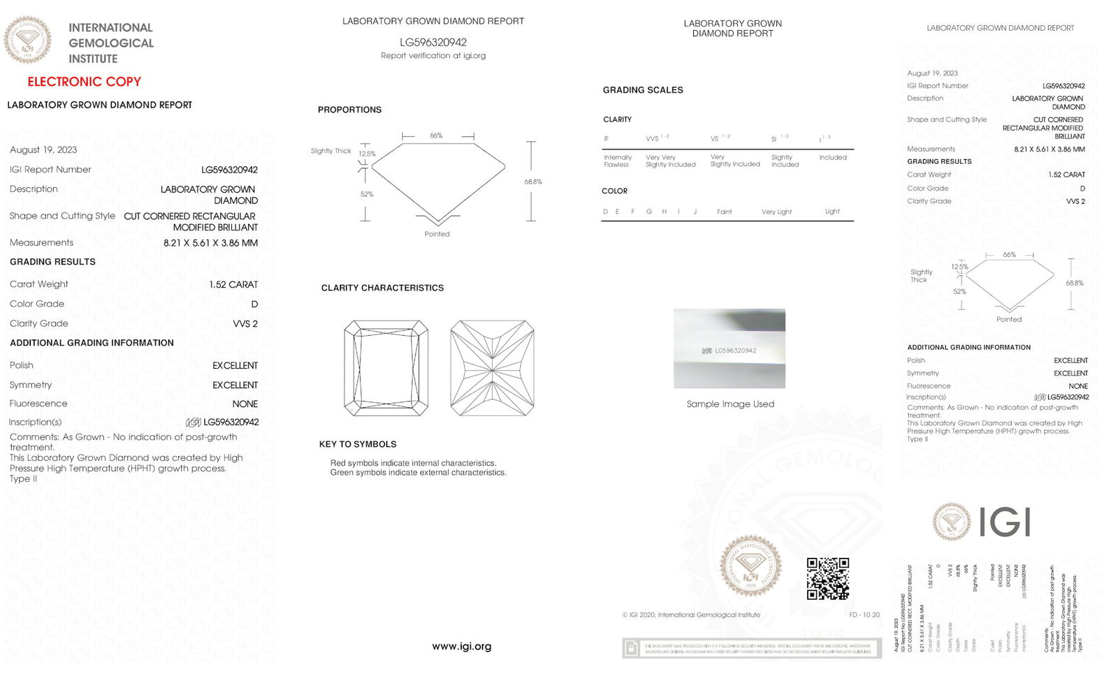 Certificate of diamond 1.52 Carat Radiant Diamond