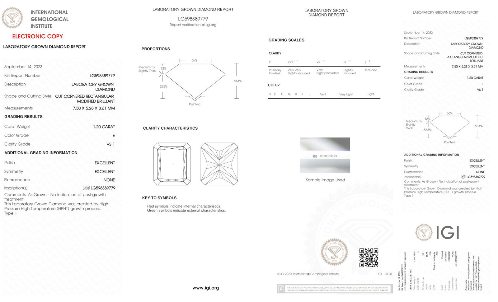 Certificate of diamond 1.2 Carat Radiant Diamond