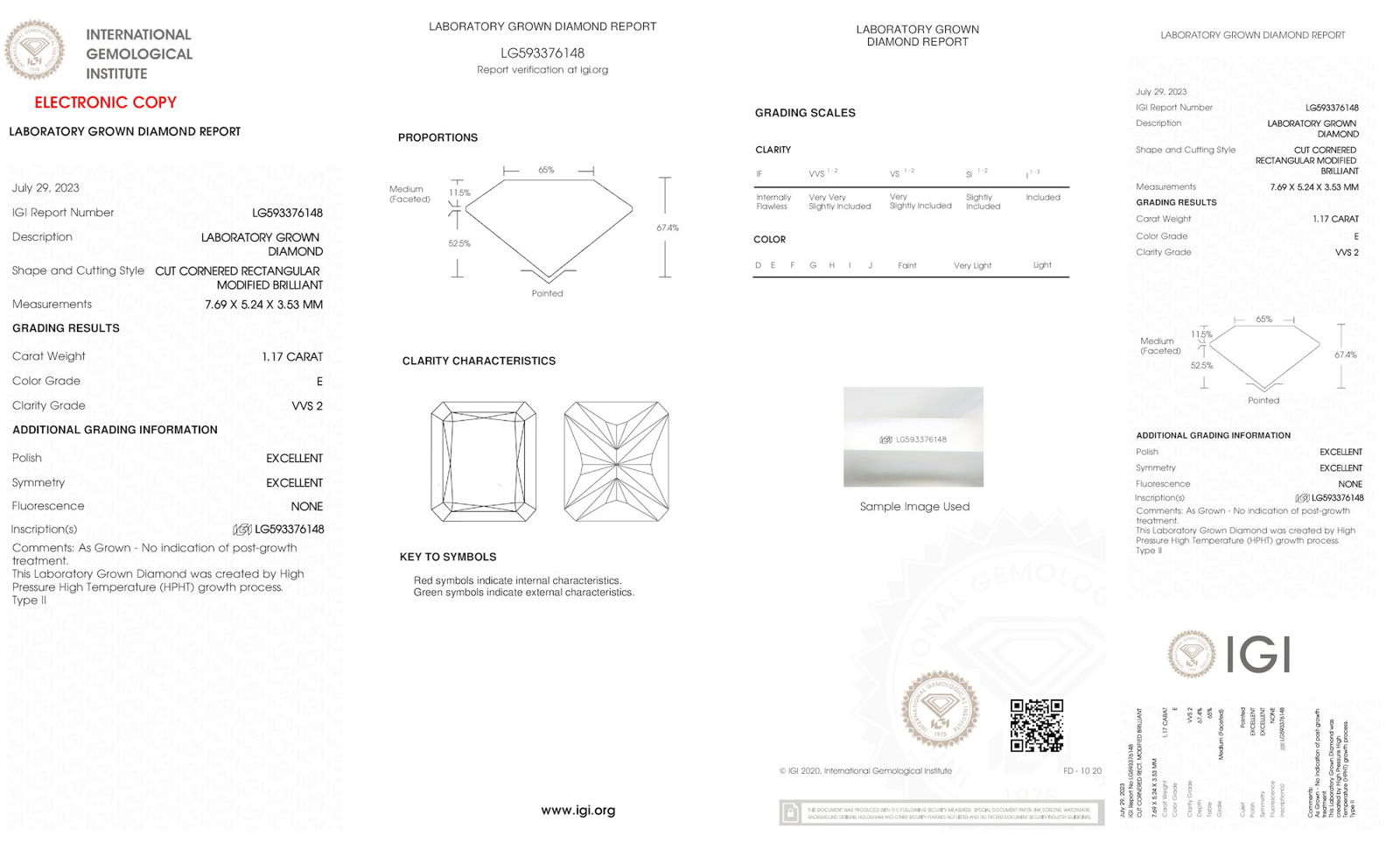 Certificate of diamond 1.17 Carat Radiant Diamond