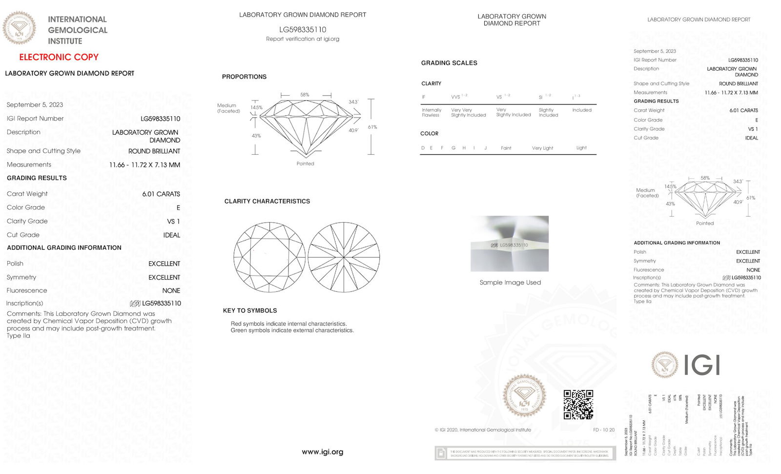 Certificate of diamond 6.01 Carat Round Diamond