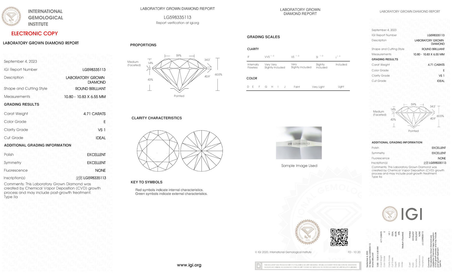 Certificate of diamond 4.71 Carat Round Diamond