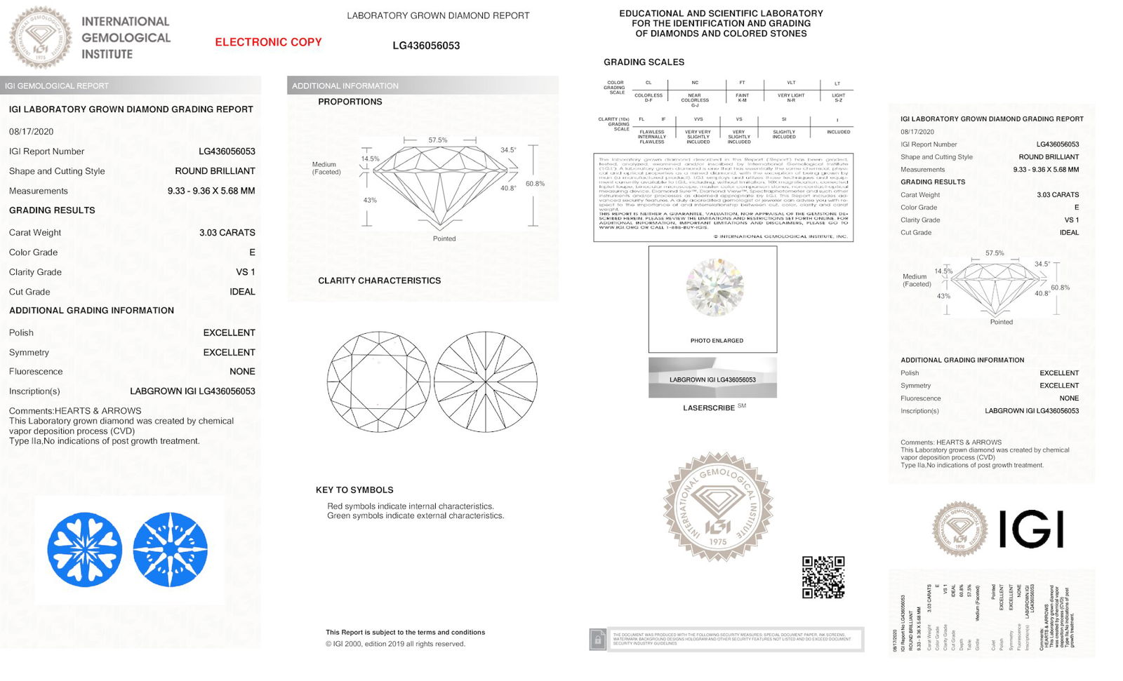 Certificate of diamond 3.03 Carat Round Diamond