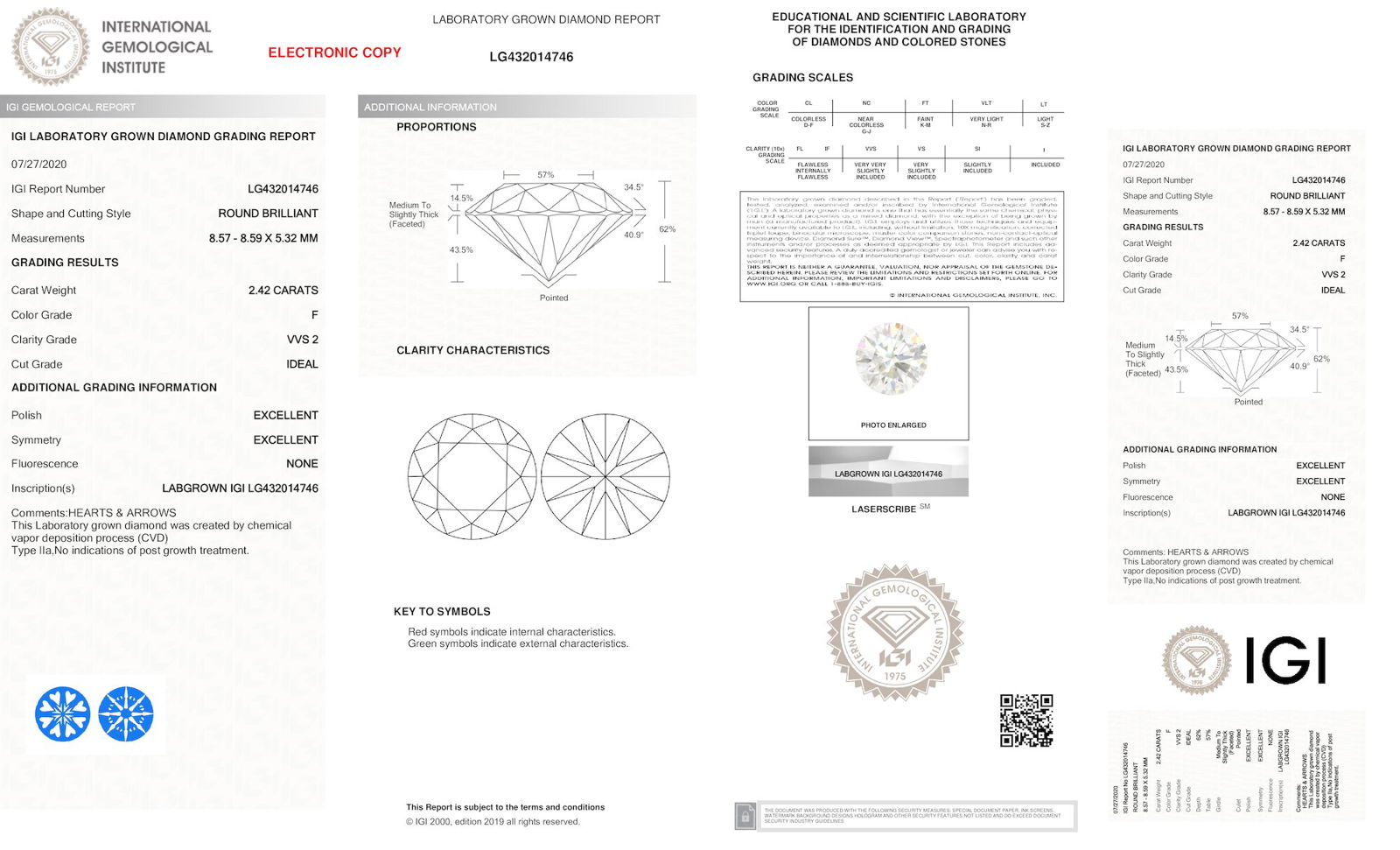 Certificate of diamond 2.42 Carat Round Diamond