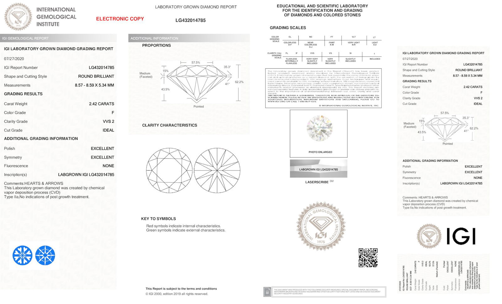 Certificate of diamond 2.42 Carat Round Diamond