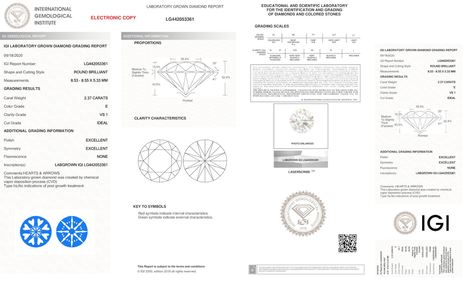 Certificate of diamond 2.37 Carat Round Diamond