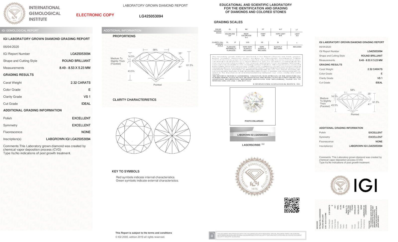 Certificate of diamond 2.32 Carat Round Diamond