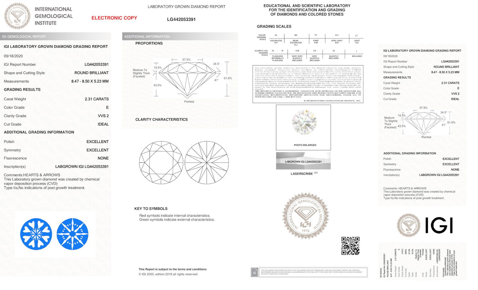 Certificate of diamond 2.31 Carat Round Diamond