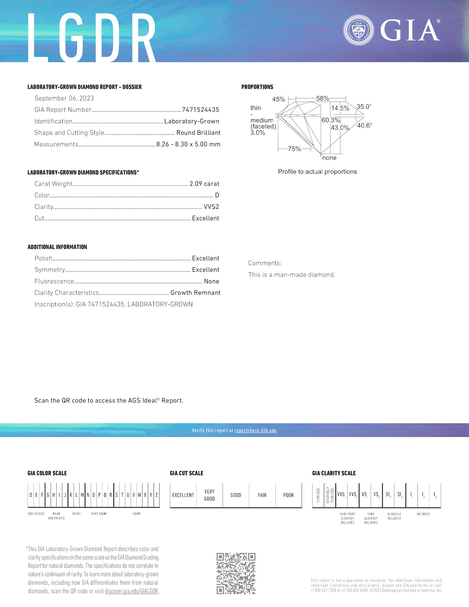 Certificate of diamond 2.09 Carat Round Diamond