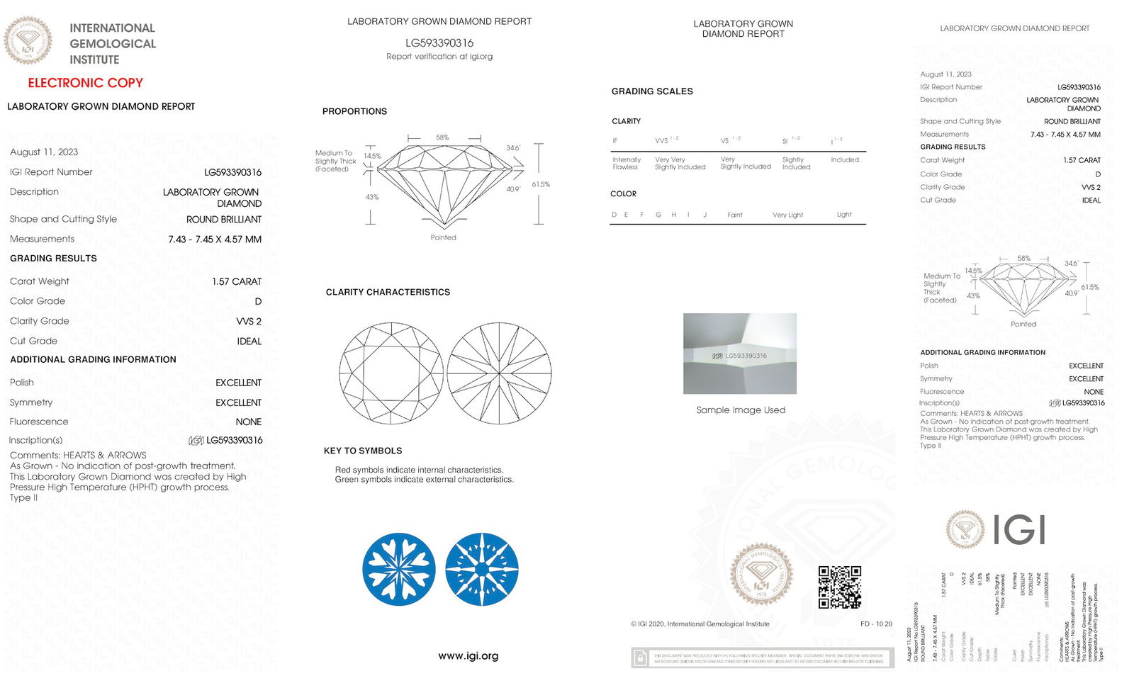 Certificate of diamond 1.57 Carat Round Diamond