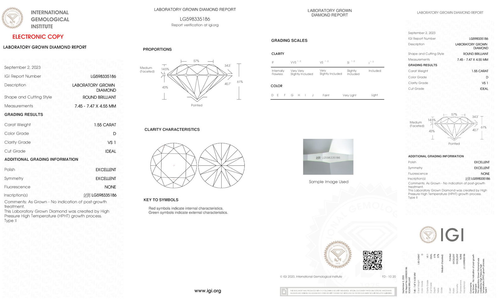 Certificate of diamond 1.55 Carat Round Diamond