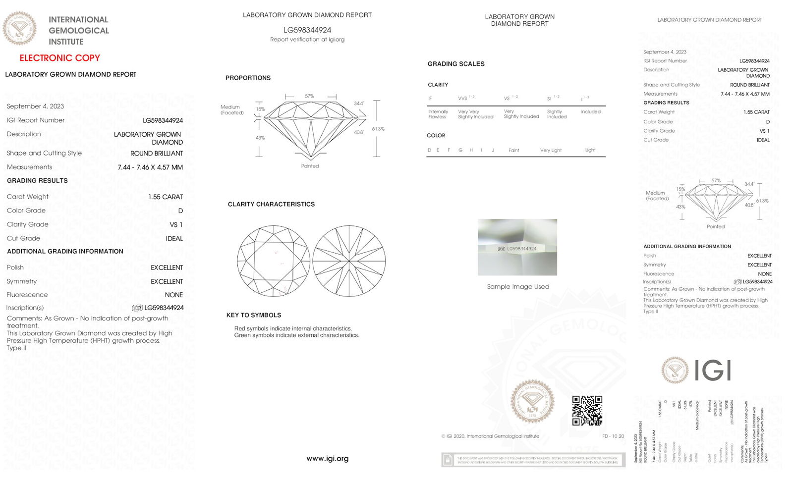 Certificate of diamond 1.55 Carat Round Diamond