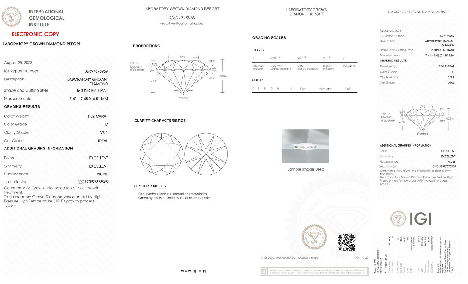 Certificate of diamond 1.52 Carat Round Diamond