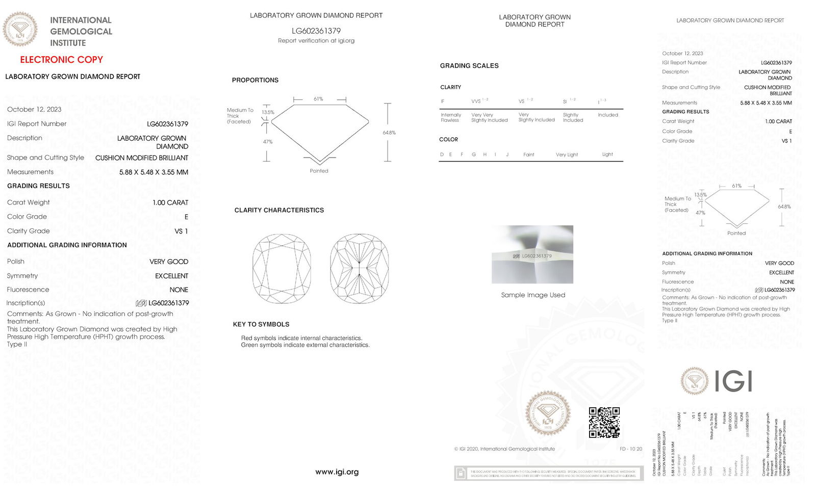 Certificate of diamond 1 Carat Cushion Diamond