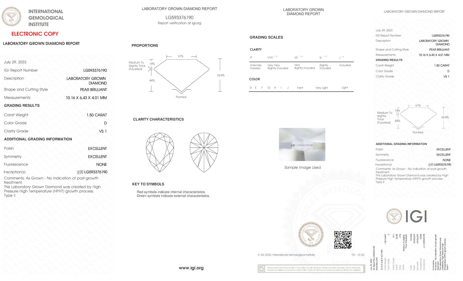 Certificate of diamond 1.5 Carat Pear Diamond