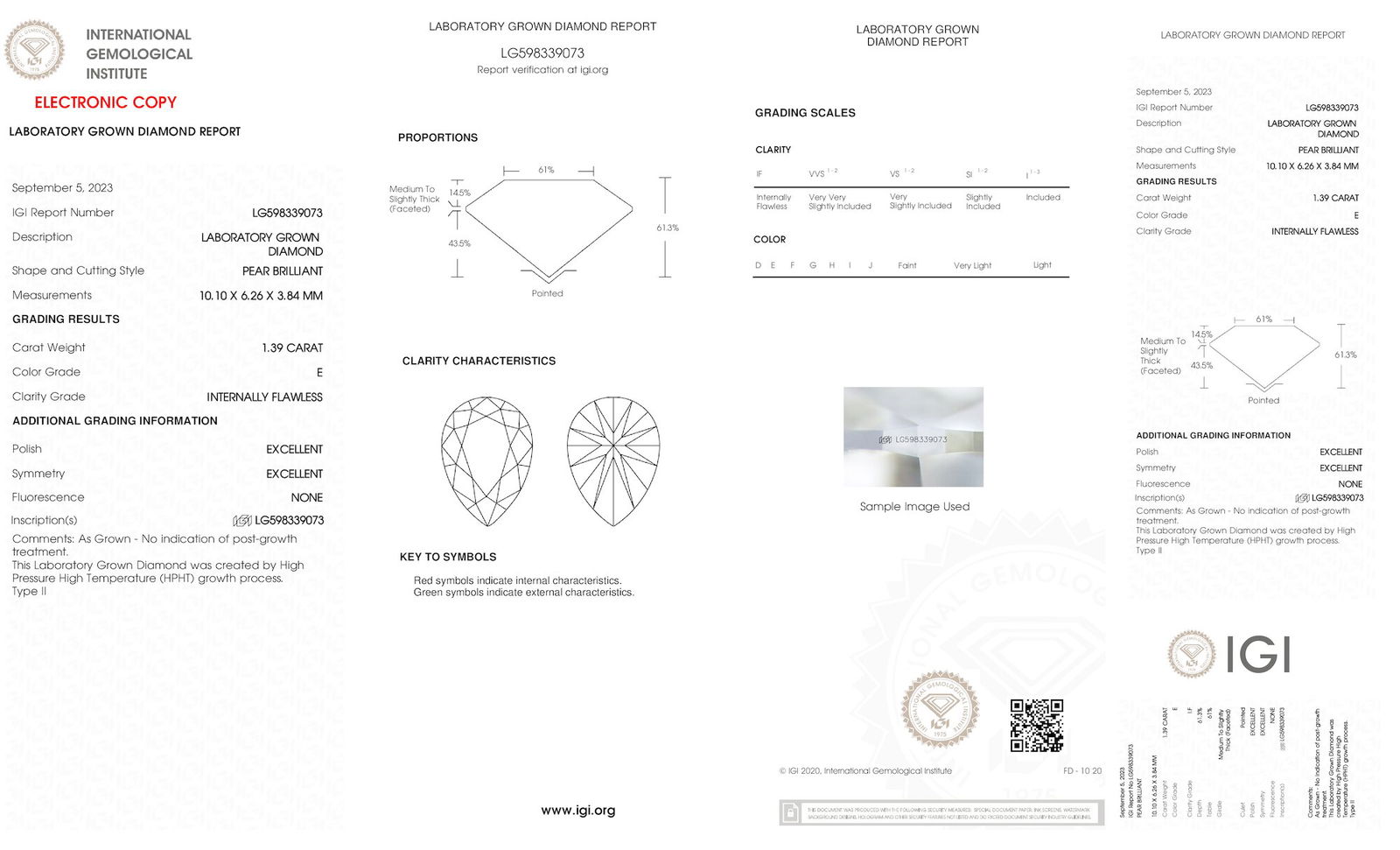 Certificate of diamond 1.39 Carat Pear Diamond