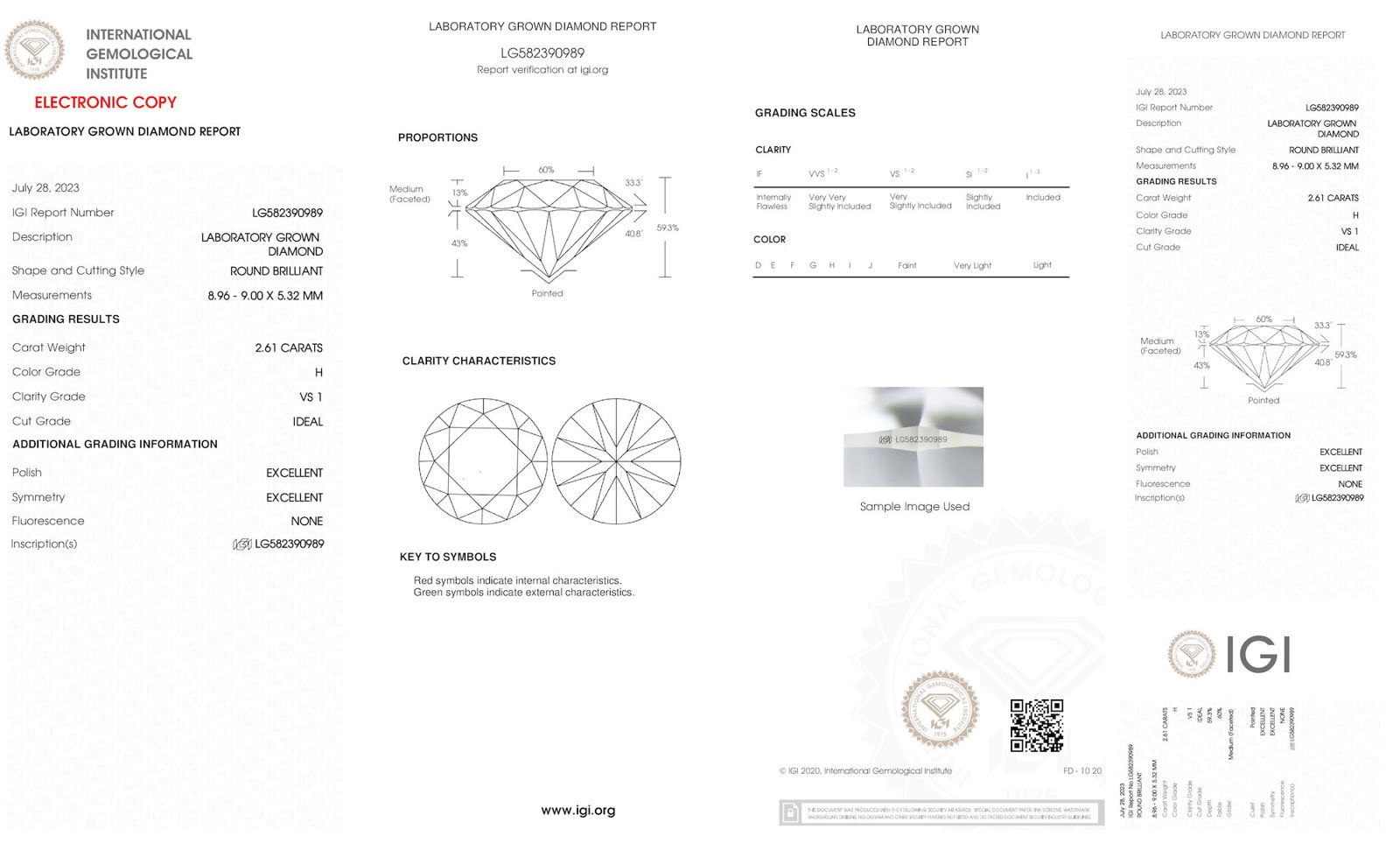 Certificate of diamond 2.61 Carat Round Diamond