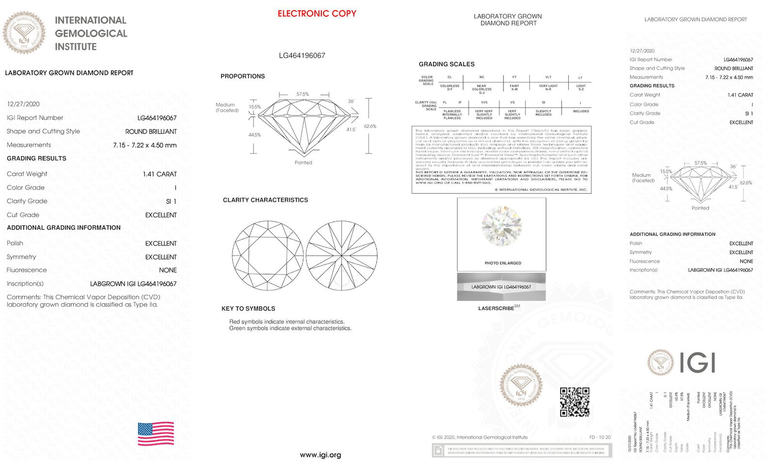 Certificate of diamond 1.41 Carat Round Diamond