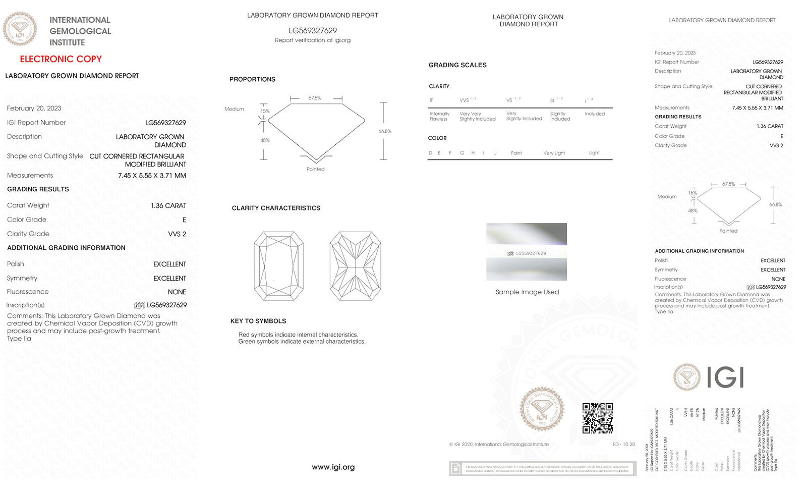 Certificate of diamond 1.36 Carat Radiant Diamond