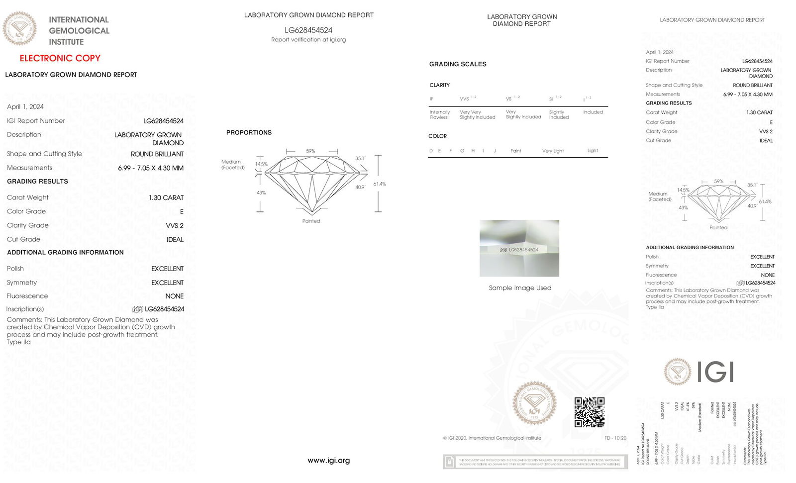 Certificate of diamond 1.3 Carat Round Diamond
