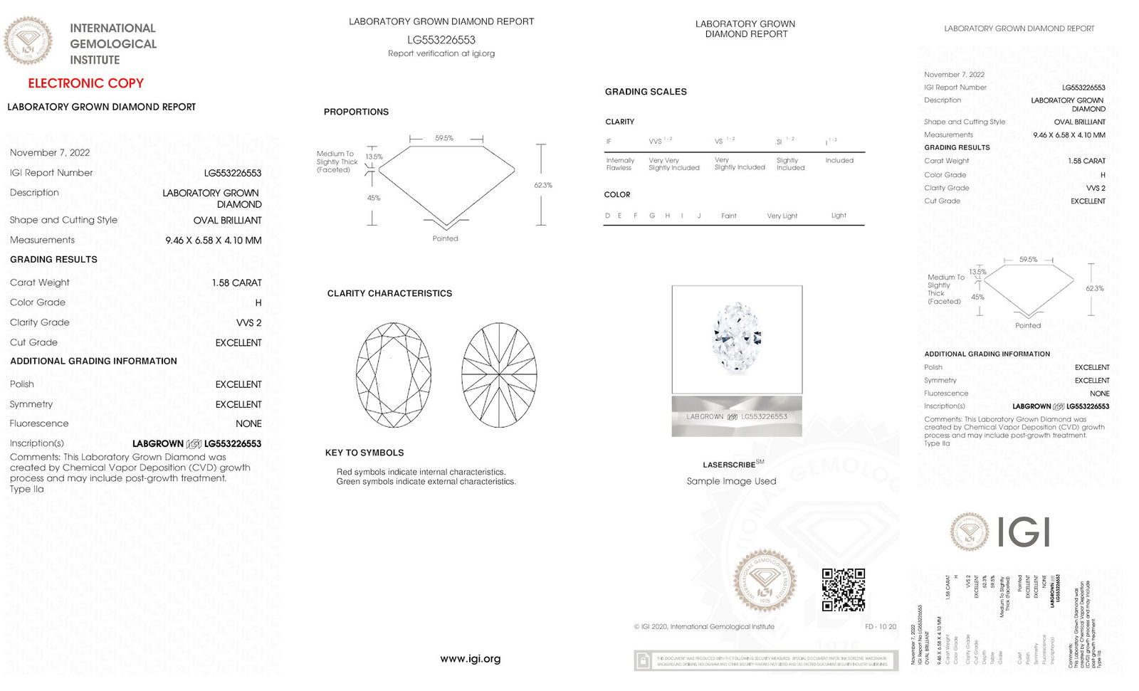 Certificate of diamond 1.58 Carat Oval Diamond