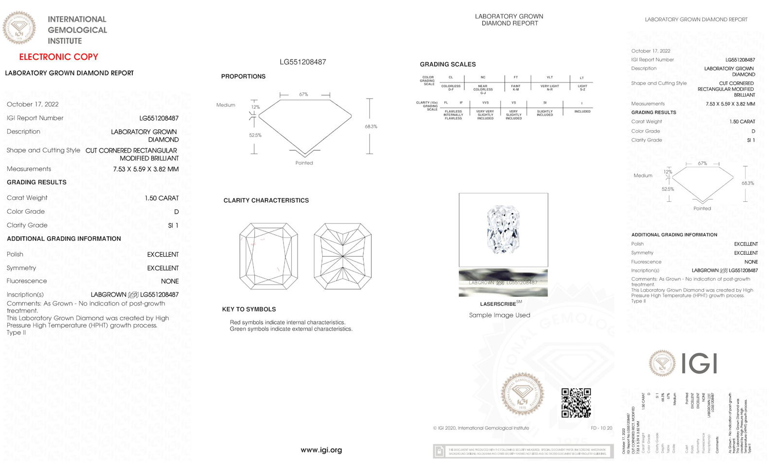 Certificate of diamond 1.5 Carat Radiant Diamond