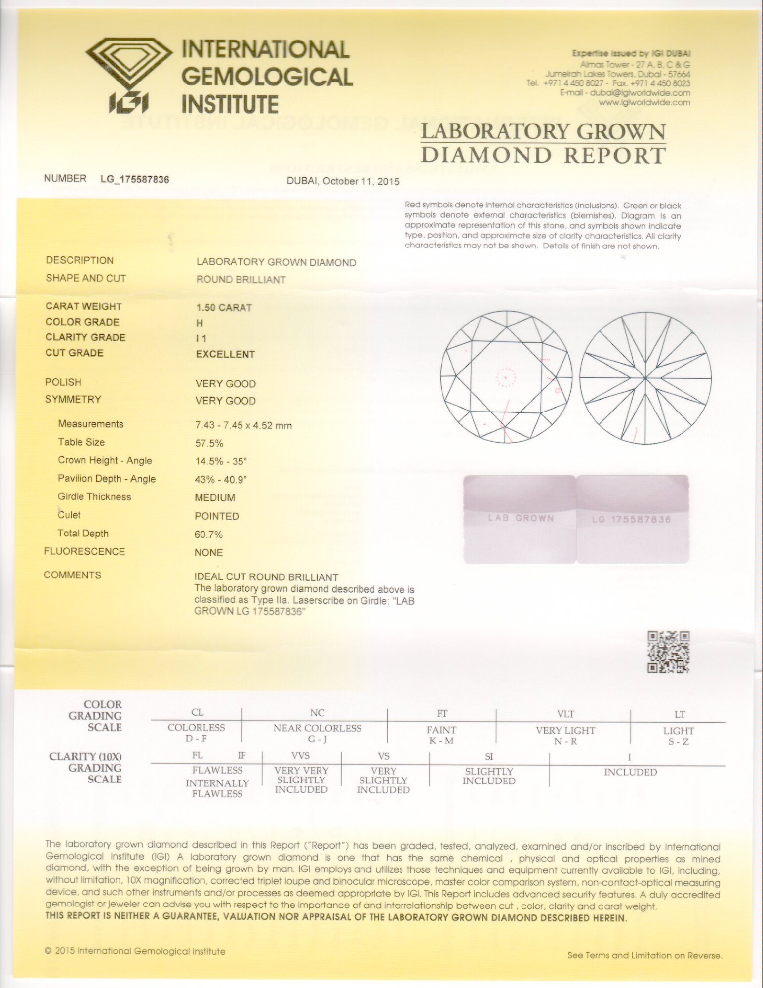 Certificate of diamond 1.5 Carat Round Diamond