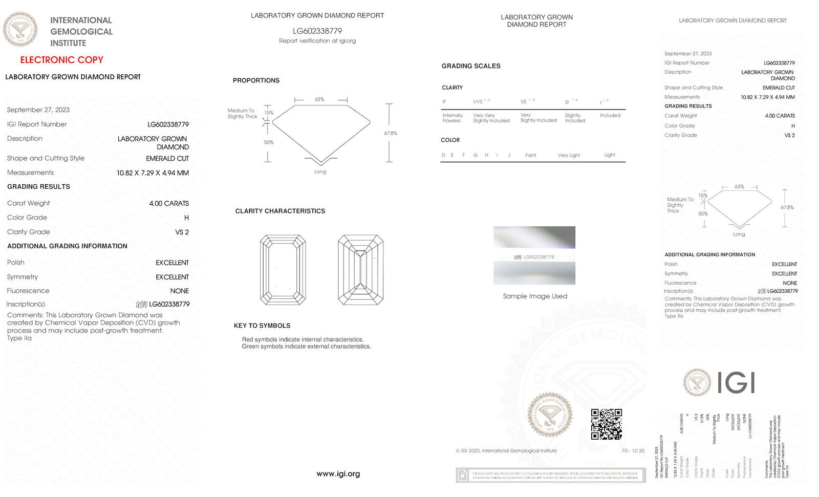 Certificate of diamond 4 Carat Emerald Diamond