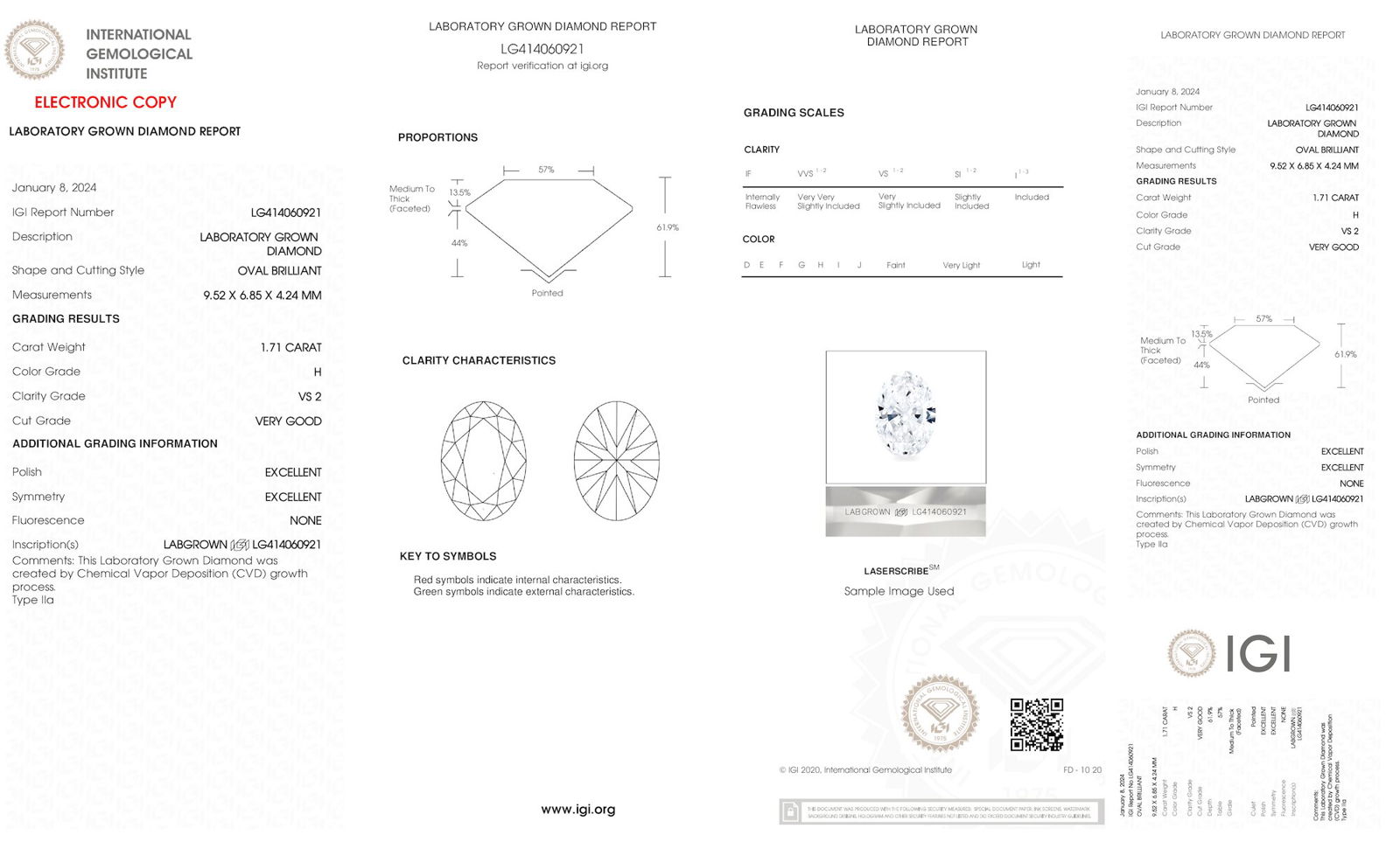 Certificate of diamond 1.71 Carat Oval Diamond