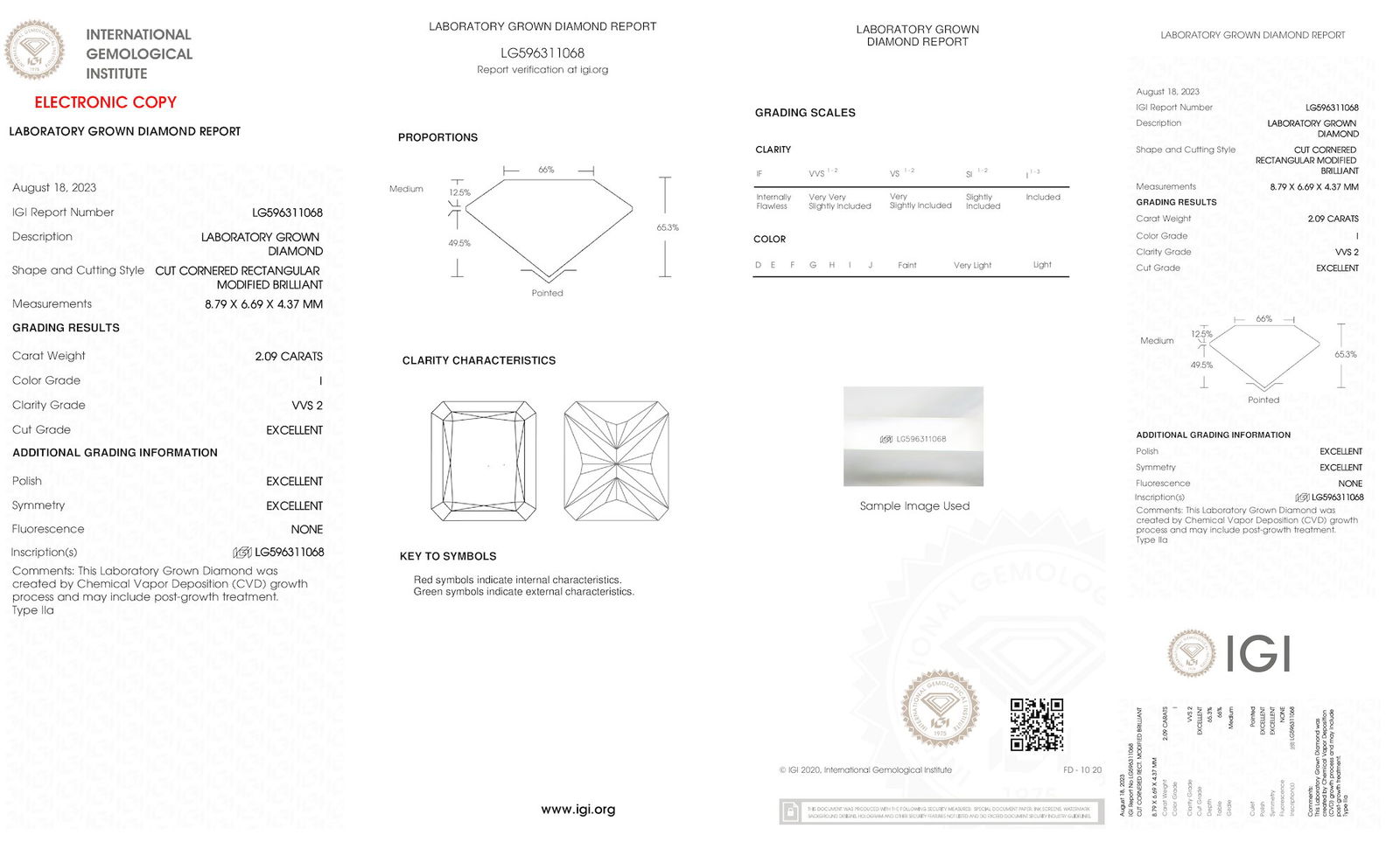 Certificate of diamond 2.09 Carat Radiant Diamond