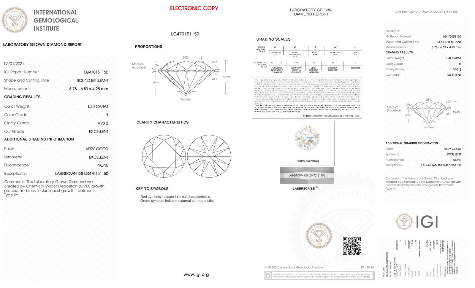 Certificate of diamond 1.2 Carat Round Diamond