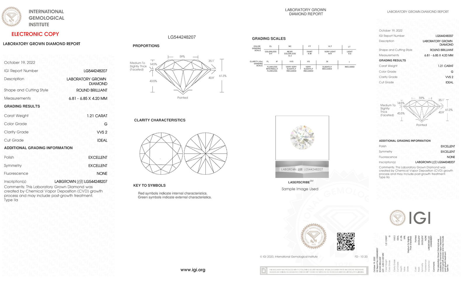 Certificate of diamond 1.21 Carat Round Diamond