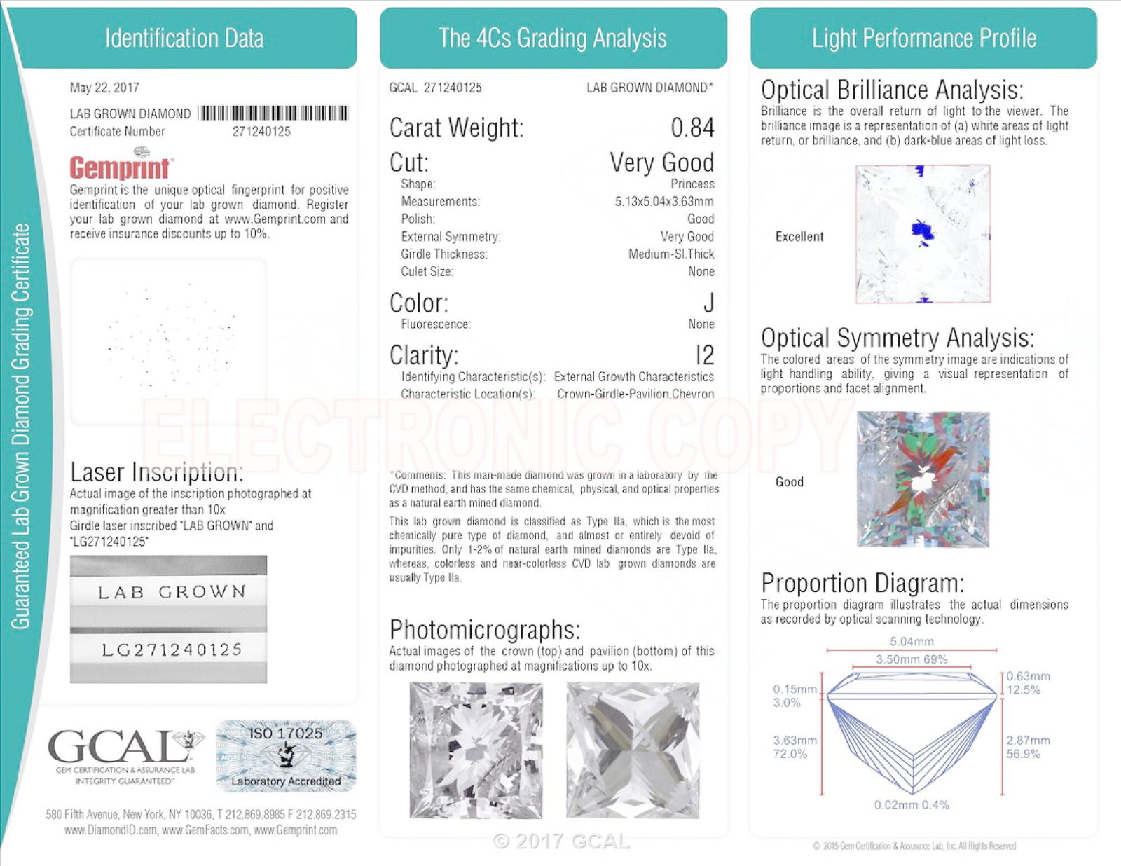 Certificate of diamond 0.84 Carat Princess Diamond