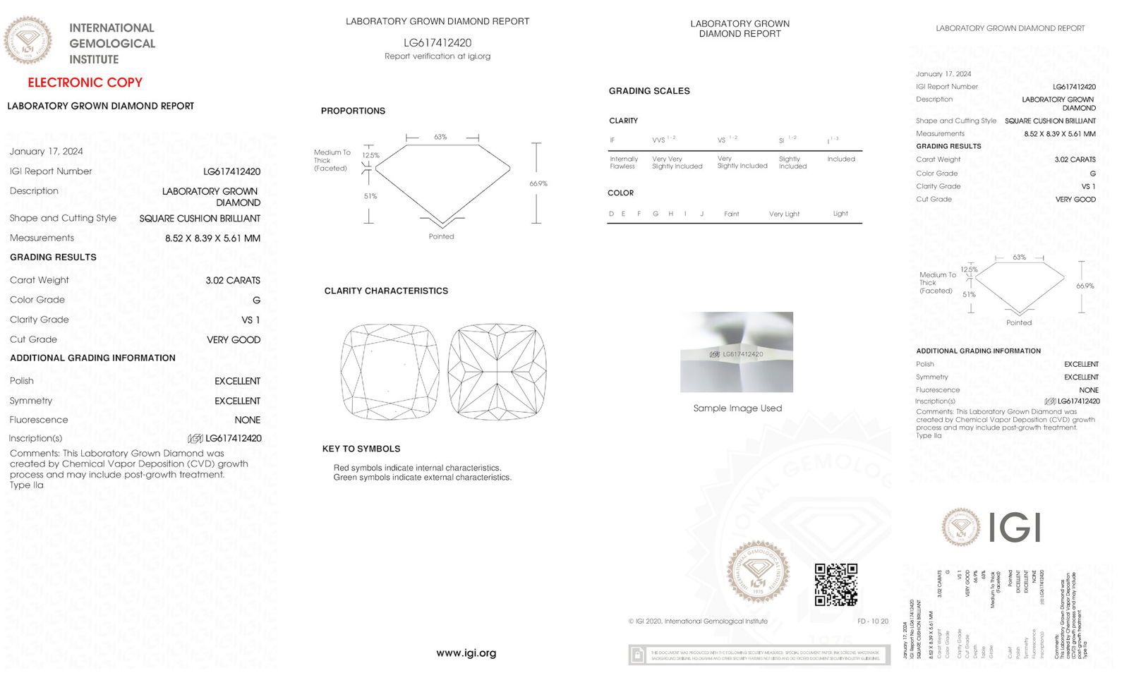 Certificate of diamond 3.02 Carat Cushion Diamond
