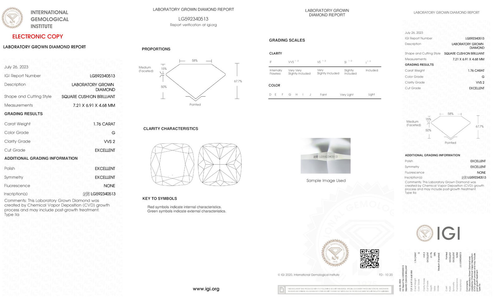 Certificate of diamond 1.76 Carat Cushion Diamond