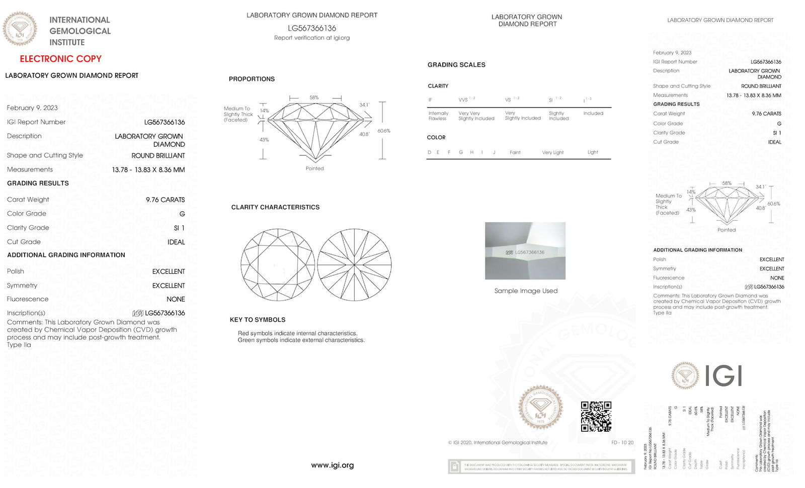 Certificate of diamond 9.76 Carat Round Diamond