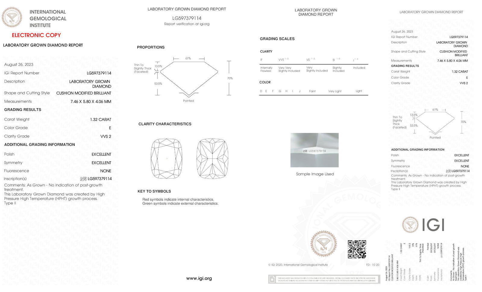Certificate of diamond 1.32 Carat Cushion Diamond