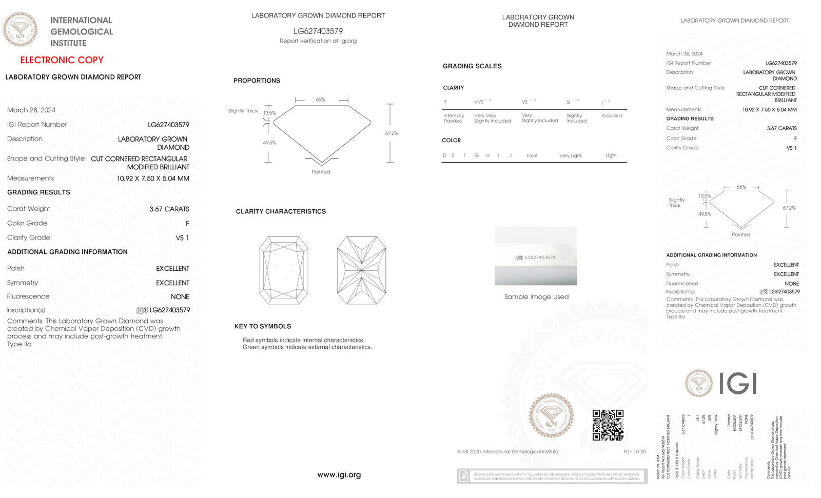 Certificate of diamond 3.67 Carat Radiant Diamond