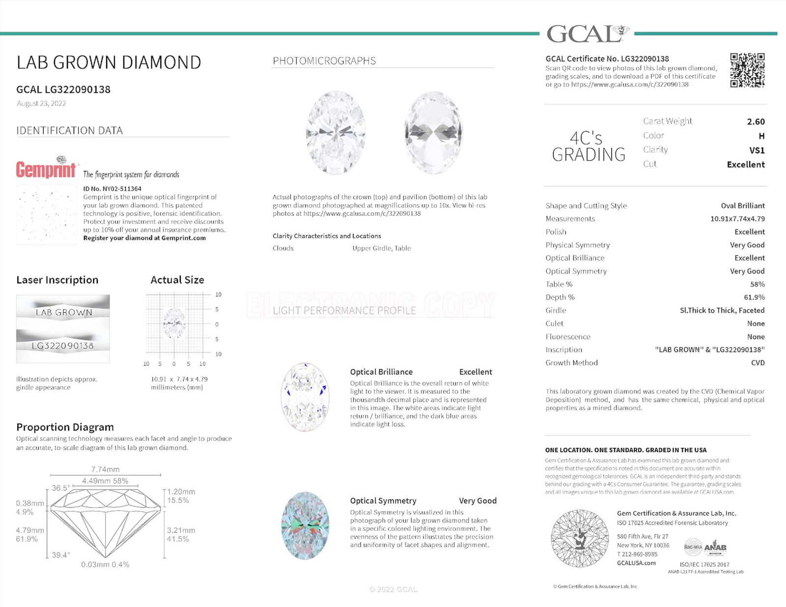 Certificate of diamond 2.6 Carat Oval Diamond