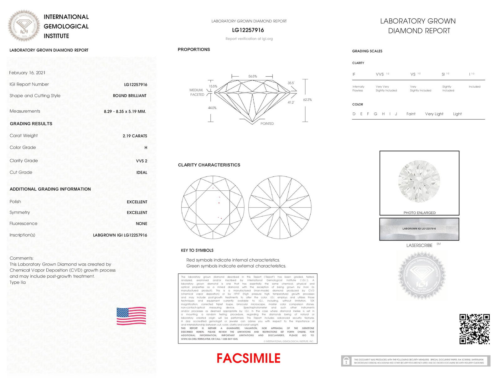 Certificate of diamond 2.19 Carat Round Diamond
